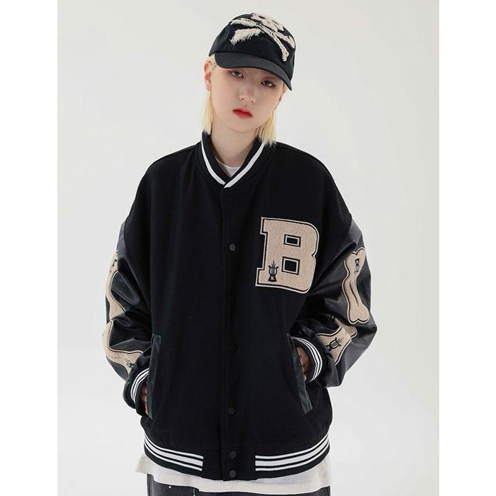 Teddy Baseball Jacket "Bone" -TENSHI™ STREETWEAR